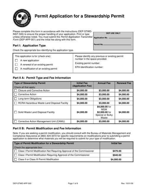 Form DEP-STWD-APP-500 Permit Application for a Stewardship Permit - Connecticut