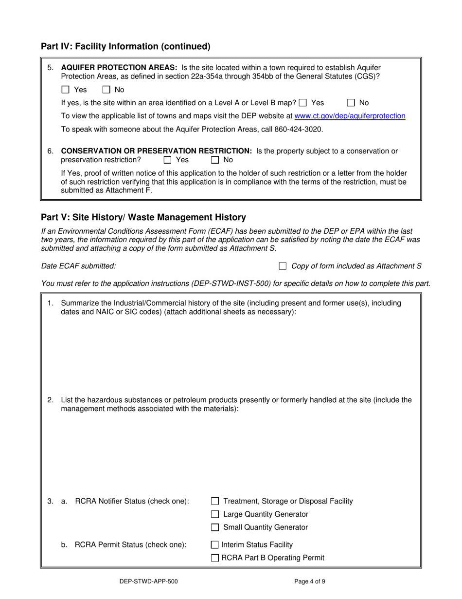 Form DEP-STWD-APP-500 Permit Application for a Stewardship Permit - Connecticut, Page 4