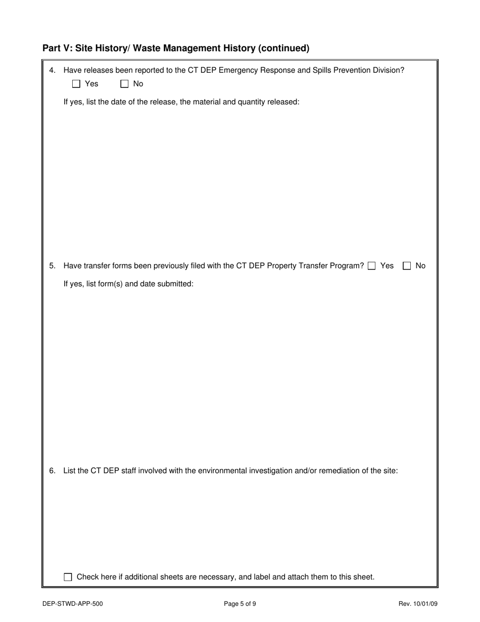 Form DEP-STWD-APP-500 Permit Application for a Stewardship Permit - Connecticut, Page 5