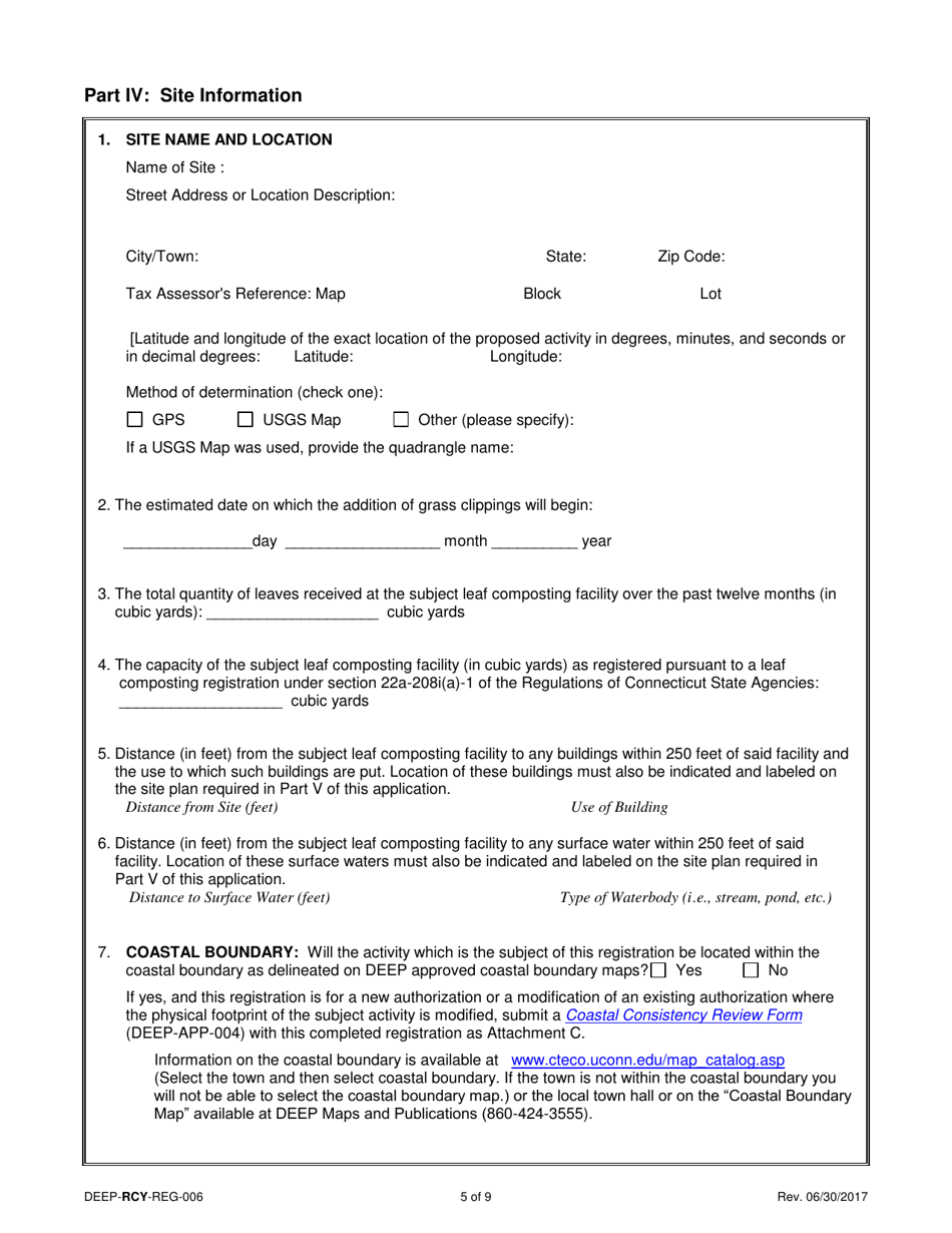 Form DEEP-RCY-REG-006 General Permit Registration Form for the Addition of Grass Clippings at Registered Leaf Composting Facilities - Connecticut, Page 5