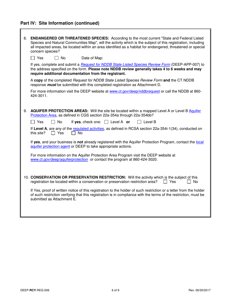 Form DEEP-RCY-REG-006 General Permit Registration Form for the Addition of Grass Clippings at Registered Leaf Composting Facilities - Connecticut, Page 6