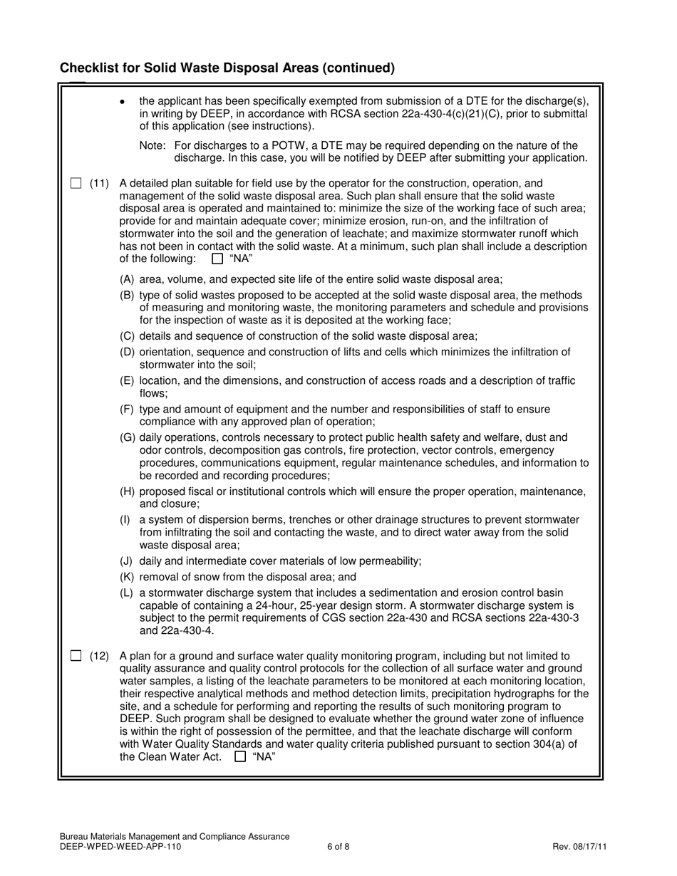 Form DEEP-WPED-WEED-APP-110 Checklist for Solid Waste Disposal Areas - Connecticut, Page 6