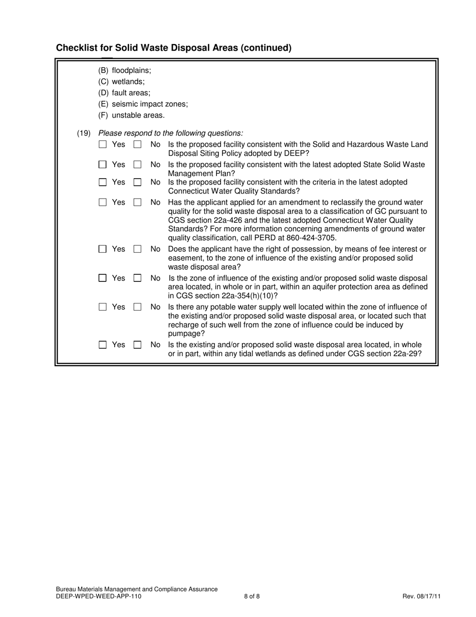 Form DEEP-WPED-WEED-APP-110 Checklist for Solid Waste Disposal Areas - Connecticut, Page 8