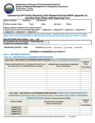 Document preview: Appendix D Commercial Gp Facility Receiving C&d Wastes/Oversized Msw Quarterly Solid Waste (SW) Reporting Form - Connecticut