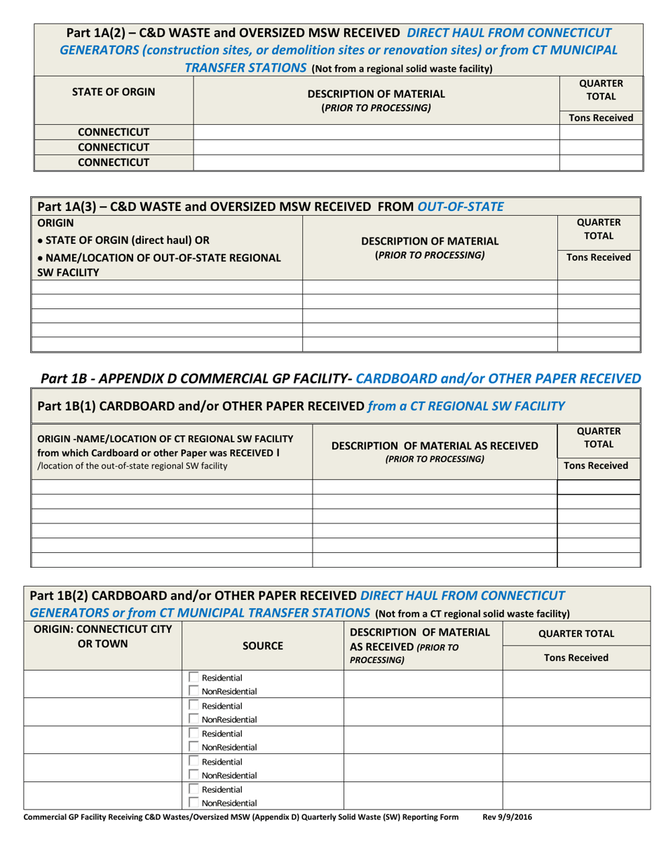 Appendix D Commercial Gp Facility Receiving Cd Wastes / Oversized Msw Quarterly Solid Waste (SW) Reporting Form - Connecticut, Page 2