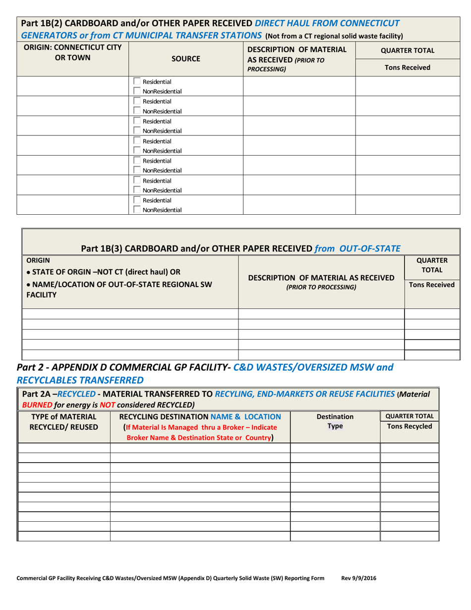 Appendix D Commercial Gp Facility Receiving Cd Wastes / Oversized Msw Quarterly Solid Waste (SW) Reporting Form - Connecticut, Page 3