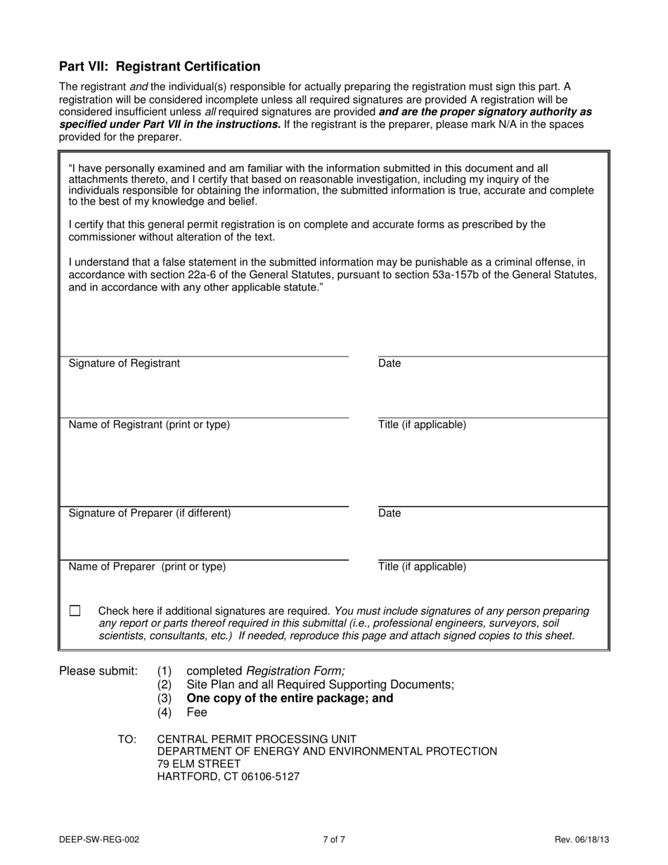 Form DEEP-SW-REG-002 General Permit Registration Form for a Municipal Transfer Station - Connecticut, Page 7
