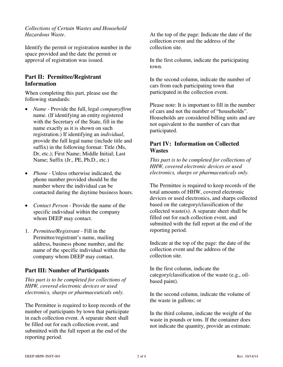Instructions for Form DEEP-HHW-REPORT-001 Hazardous Waste Reporting Form - Connecticut, Page 2