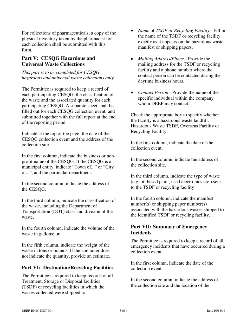 Instructions for Form DEEP-HHW-REPORT-001 Hazardous Waste Reporting Form - Connecticut, Page 3