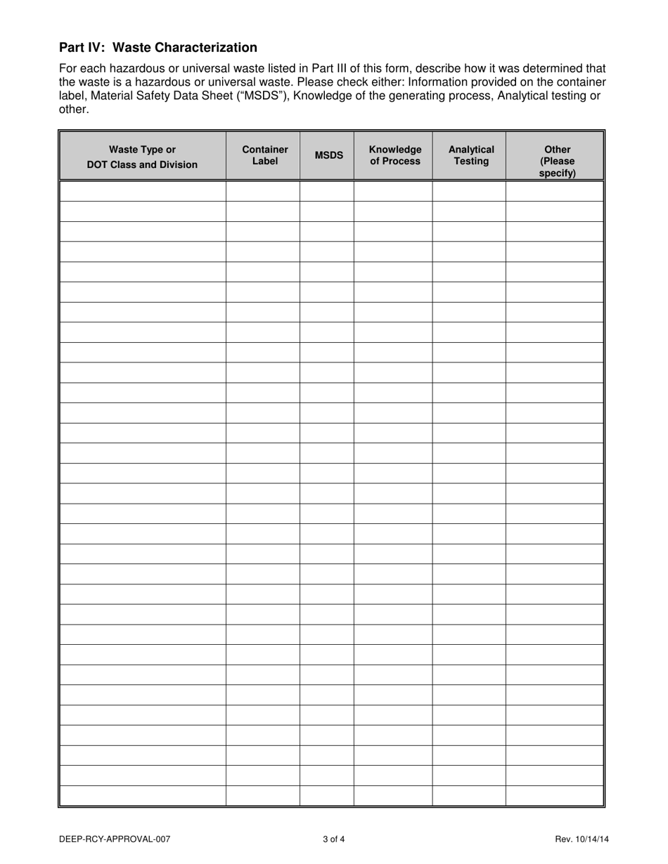 Form DEEP-RCY-APPROVAL-007 Conditionally Exempt Small Quantity Generator (Cesqg) Waste Approval Form - Connecticut, Page 3