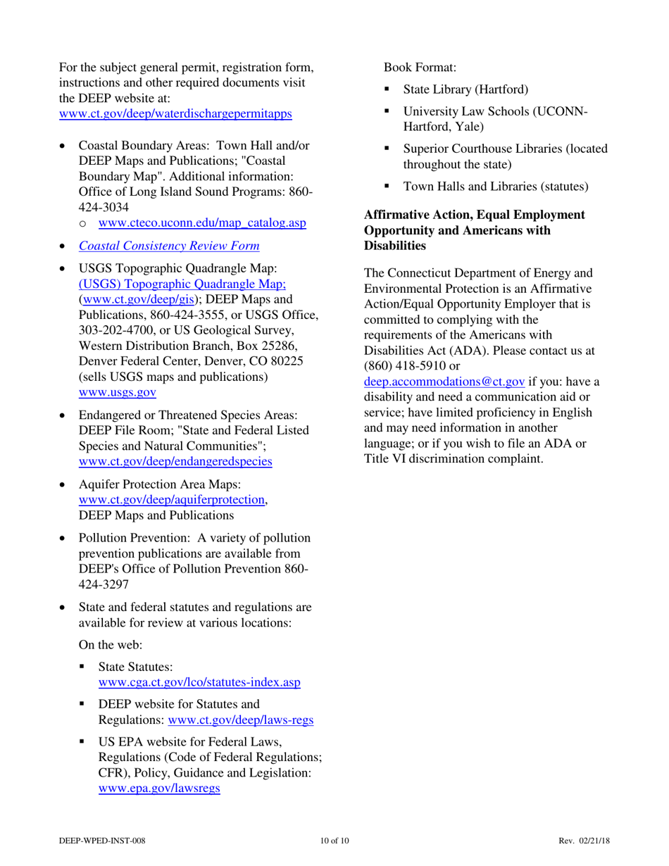 Instructions for Form DEEP-WPED-REG-027 General Permit Registration Form for the Discharge of Groundwater Remediation Wastewater - Connecticut, Page 10