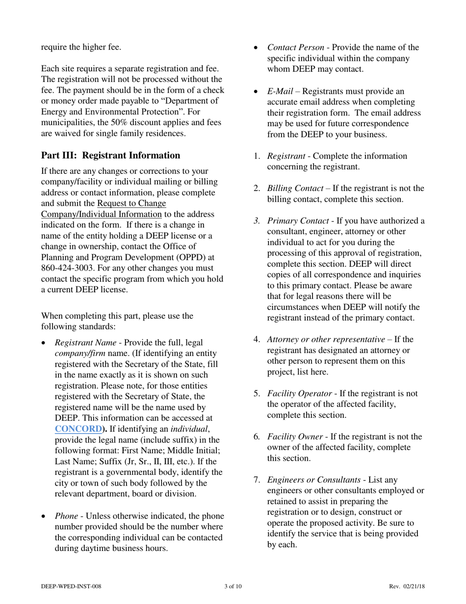 Instructions for Form DEEP-WPED-REG-027 General Permit Registration Form for the Discharge of Groundwater Remediation Wastewater - Connecticut, Page 3