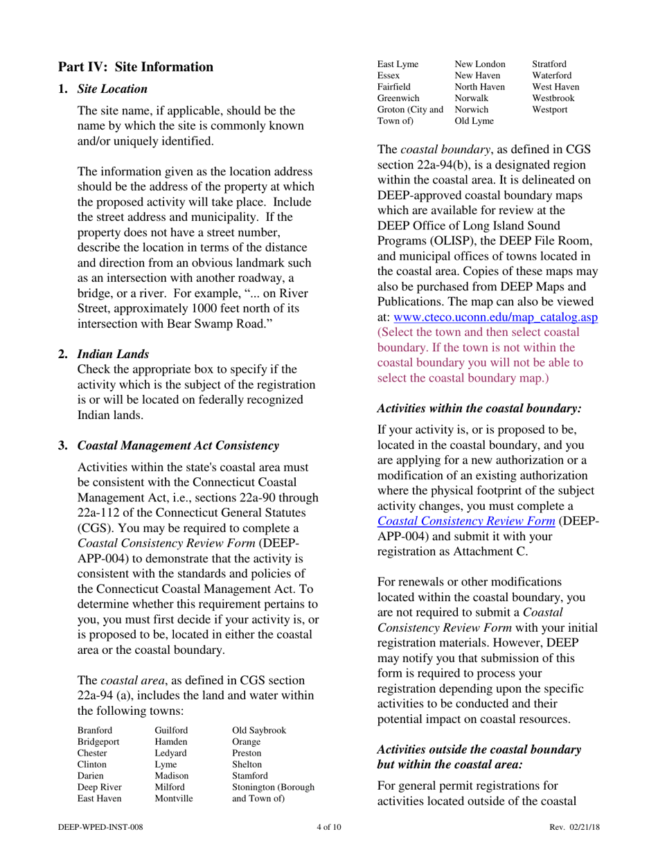 Instructions for Form DEEP-WPED-REG-027 General Permit Registration Form for the Discharge of Groundwater Remediation Wastewater - Connecticut, Page 4