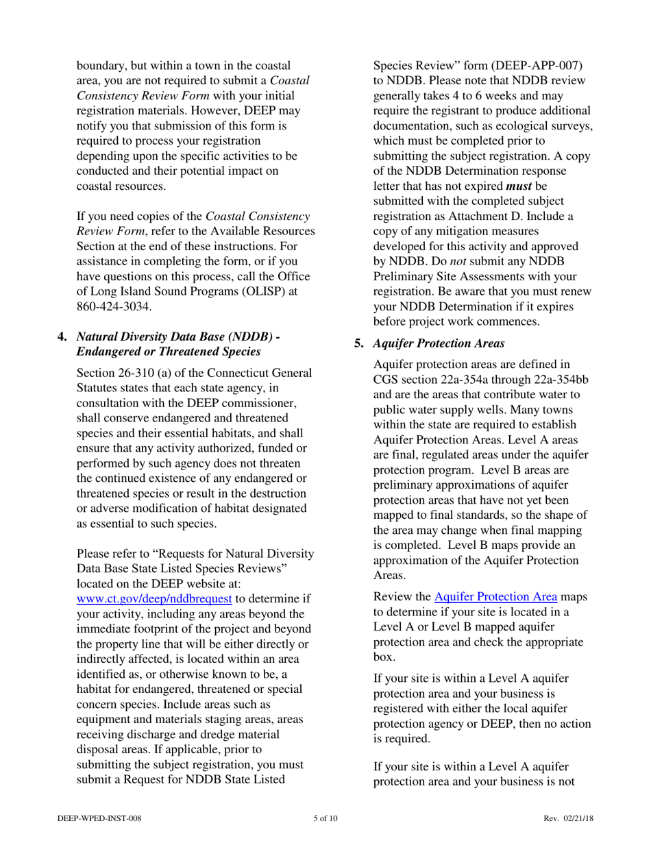 Instructions for Form DEEP-WPED-REG-027 General Permit Registration Form for the Discharge of Groundwater Remediation Wastewater - Connecticut, Page 5