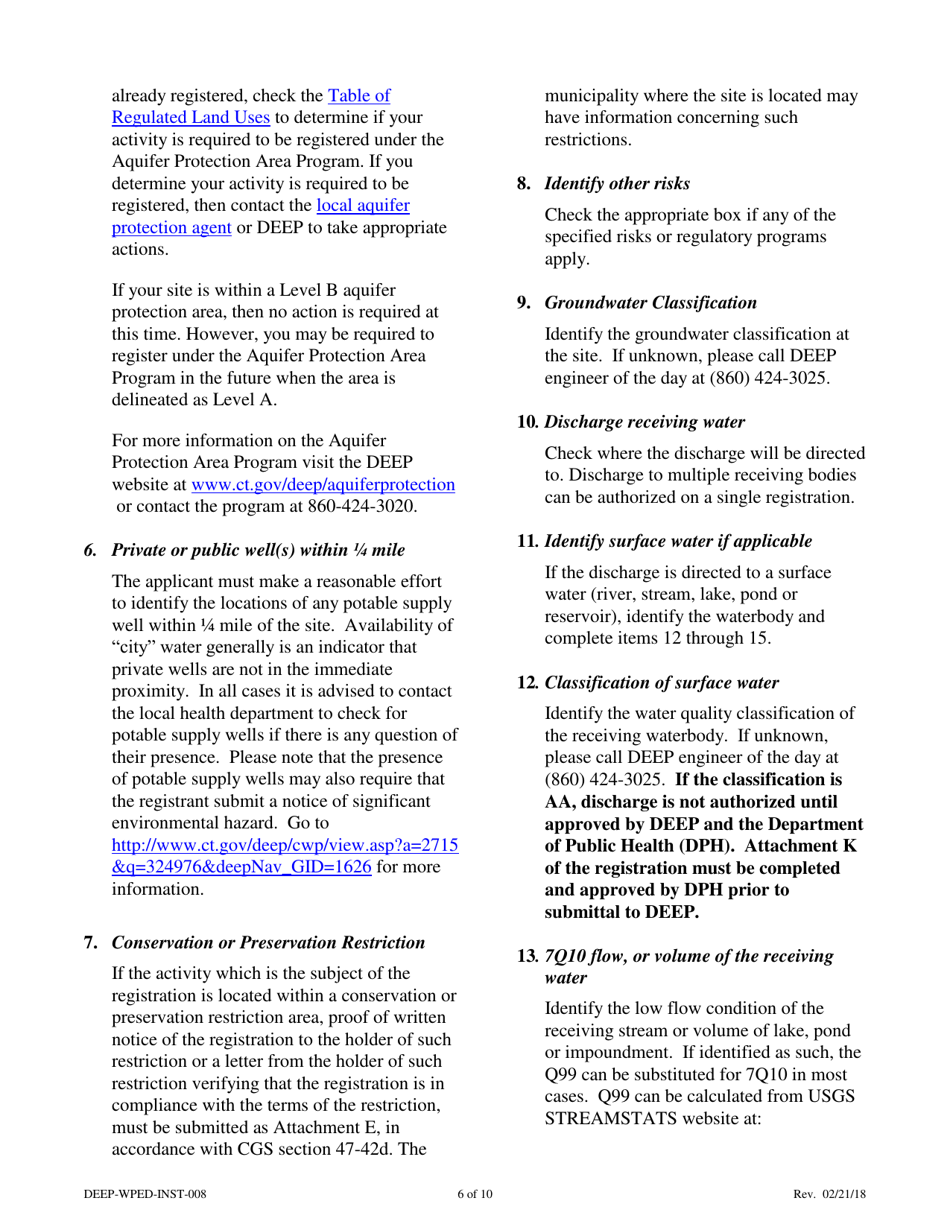 Instructions for Form DEEP-WPED-REG-027 General Permit Registration Form for the Discharge of Groundwater Remediation Wastewater - Connecticut, Page 6