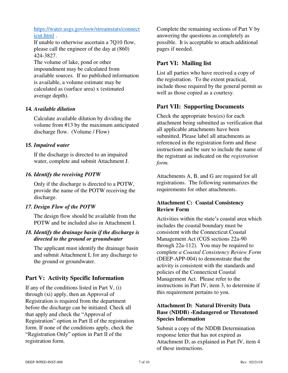 Instructions for Form DEEP-WPED-REG-027 General Permit Registration Form for the Discharge of Groundwater Remediation Wastewater - Connecticut, Page 7