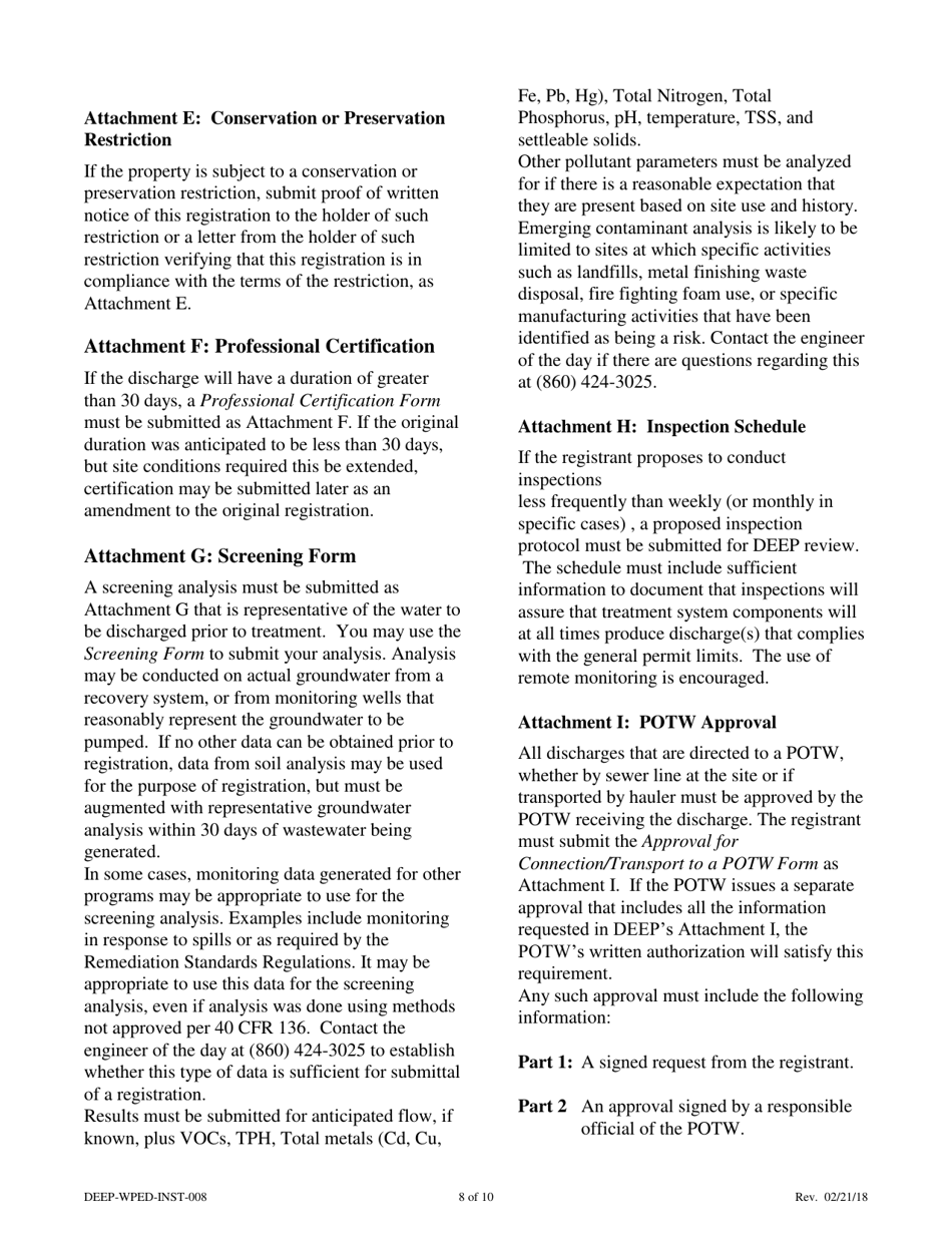 Instructions for Form DEEP-WPED-REG-027 General Permit Registration Form for the Discharge of Groundwater Remediation Wastewater - Connecticut, Page 8