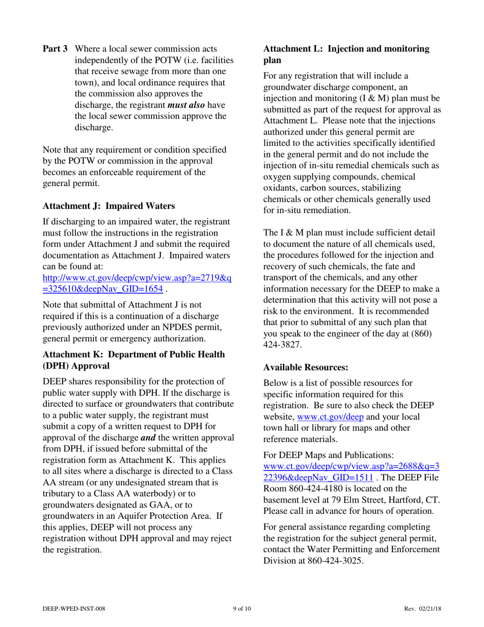 Instructions for Form DEEP-WPED-REG-027 General Permit Registration Form for the Discharge of Groundwater Remediation Wastewater - Connecticut, Page 9