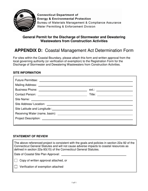 Appendix D Coastal Management Act Determination Form - Connecticut