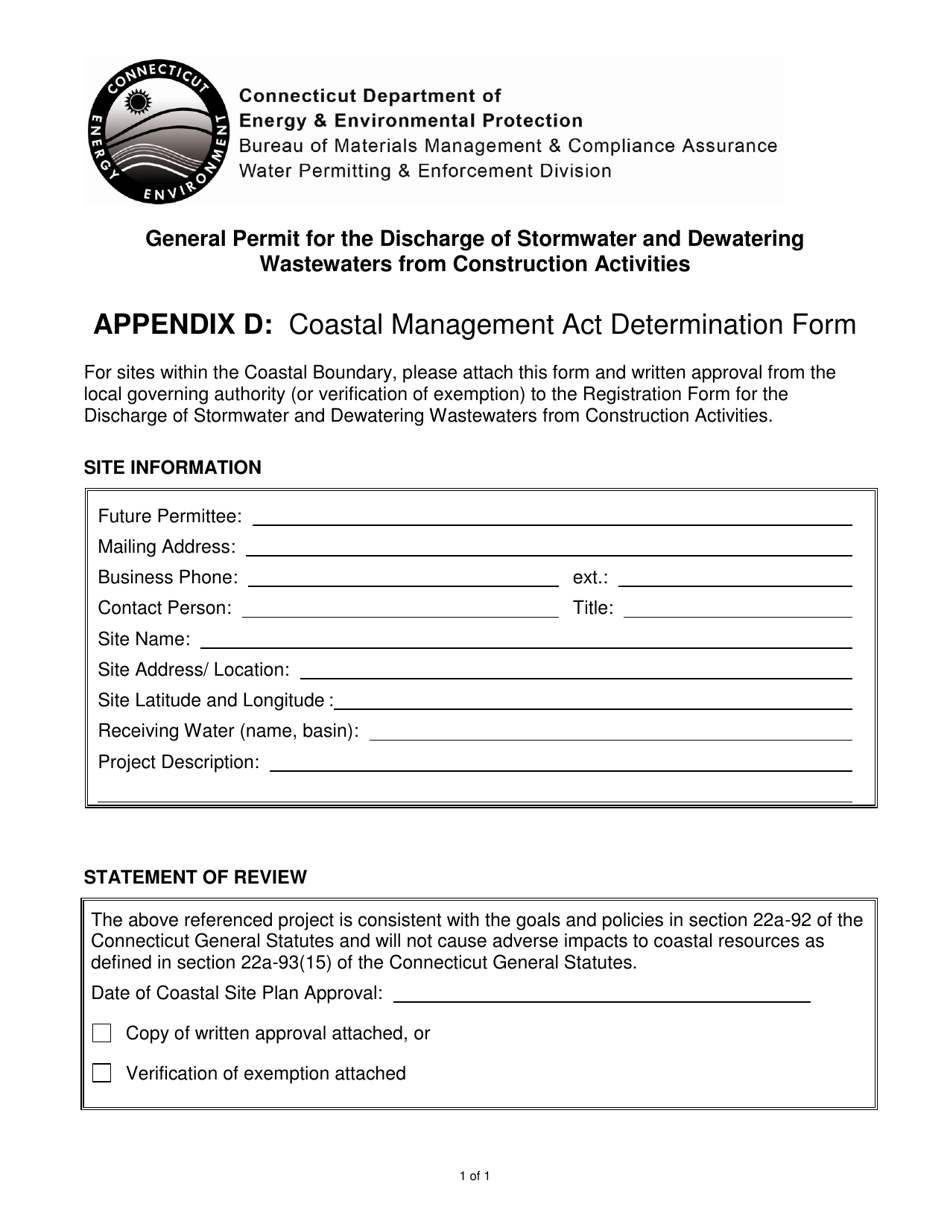 Appendix D Coastal Management Act Determination Form - Connecticut, Page 1
