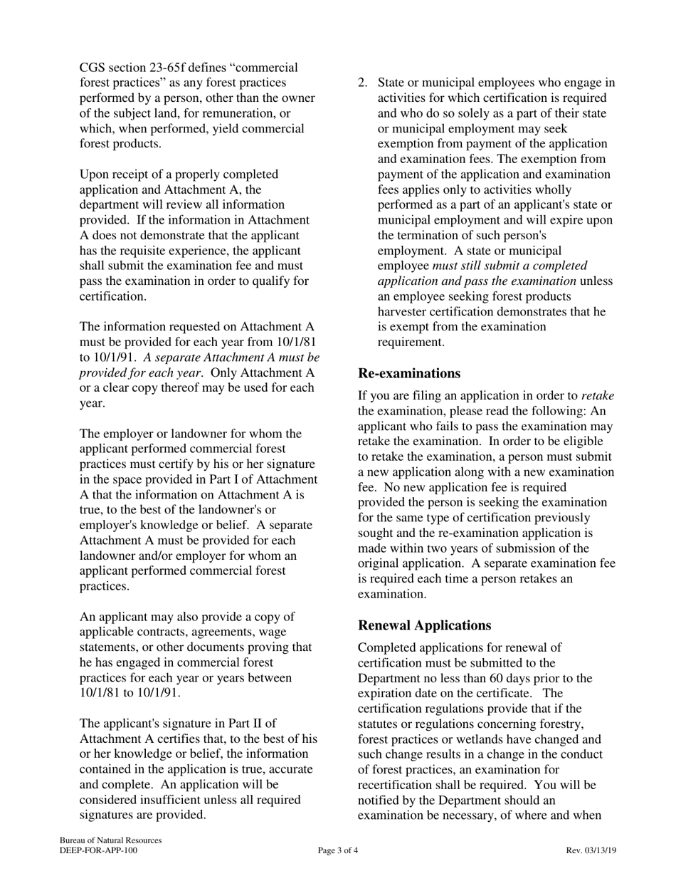 Instructions for Form DEEP-FOR-APP-100 Application for Commercial Forest Practitioner Certification - Connecticut, Page 3
