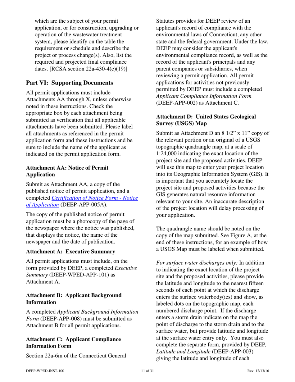 Instructions for Form DEEP-WPED-APP-100 Permit Application for Wastewater Discharges From Manufacturing, Commercial, and Other Activities - Connecticut, Page 11