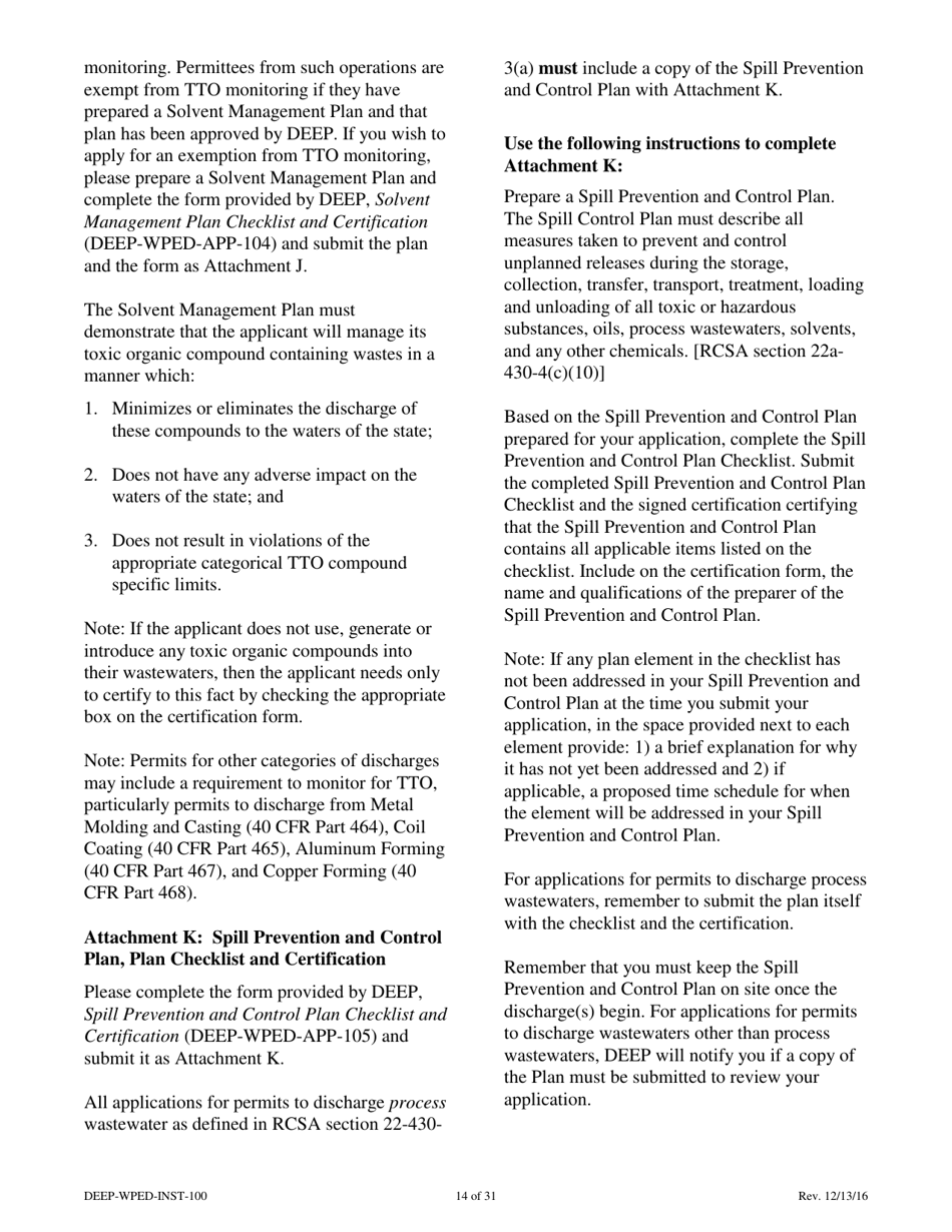 Instructions for Form DEEP-WPED-APP-100 Permit Application for Wastewater Discharges From Manufacturing, Commercial, and Other Activities - Connecticut, Page 14
