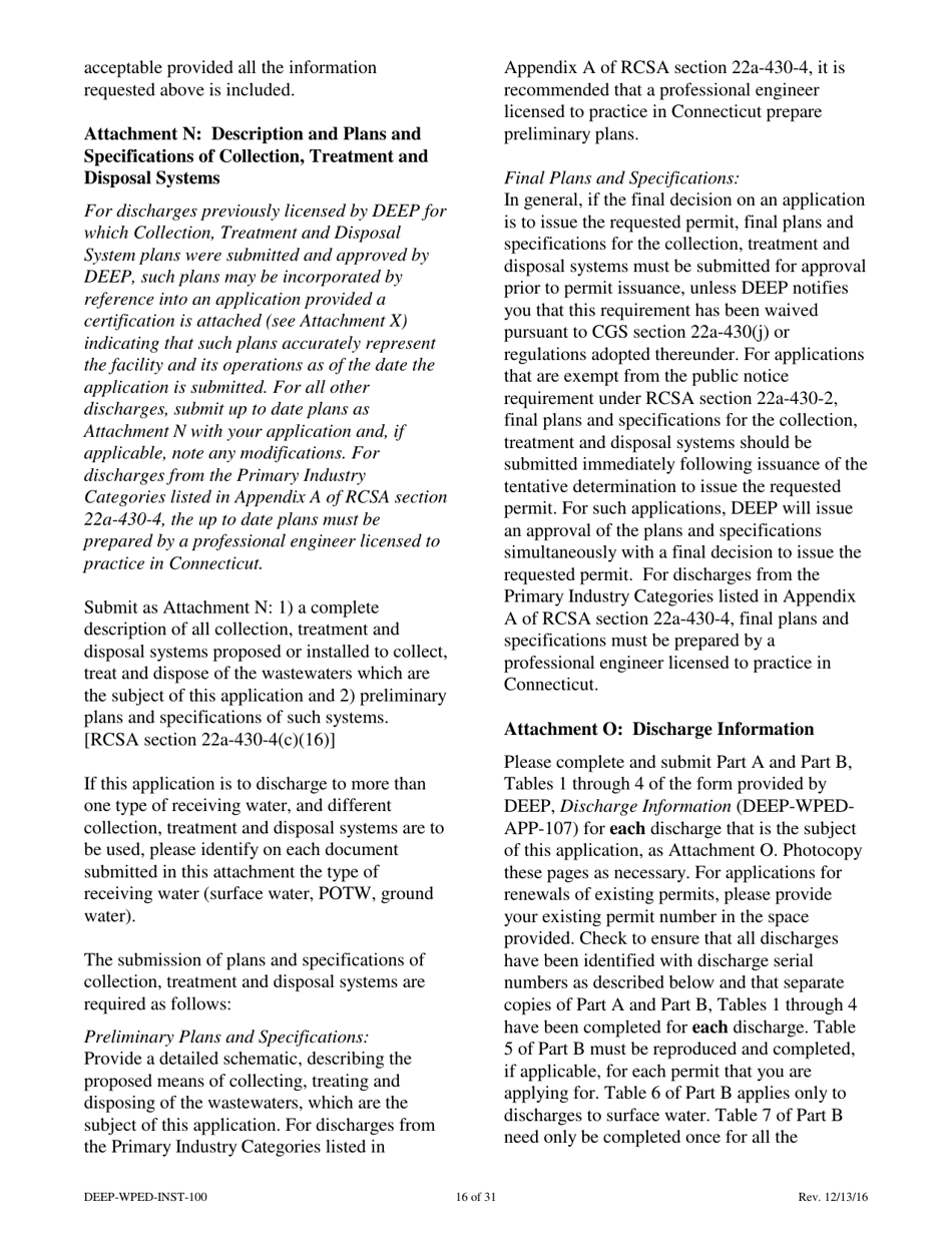 Instructions for Form DEEP-WPED-APP-100 Permit Application for Wastewater Discharges From Manufacturing, Commercial, and Other Activities - Connecticut, Page 16