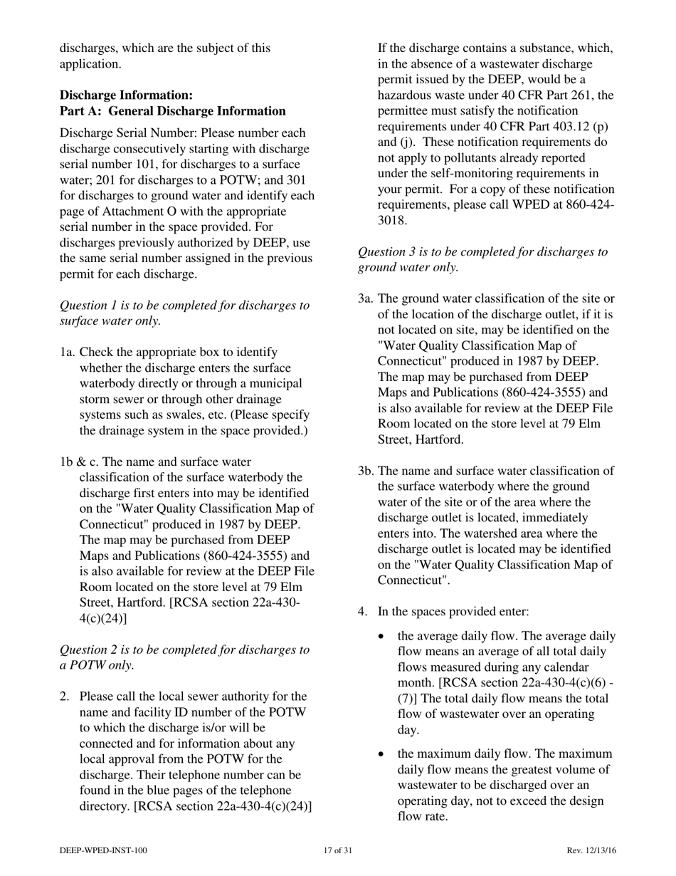 Instructions for Form DEEP-WPED-APP-100 Permit Application for Wastewater Discharges From Manufacturing, Commercial, and Other Activities - Connecticut, Page 17