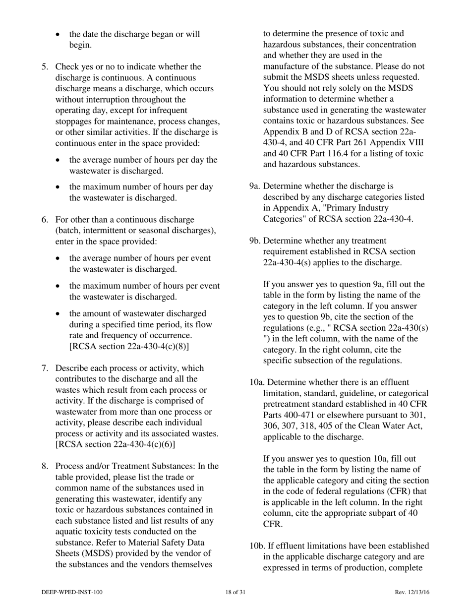 Instructions for Form DEEP-WPED-APP-100 Permit Application for Wastewater Discharges From Manufacturing, Commercial, and Other Activities - Connecticut, Page 18