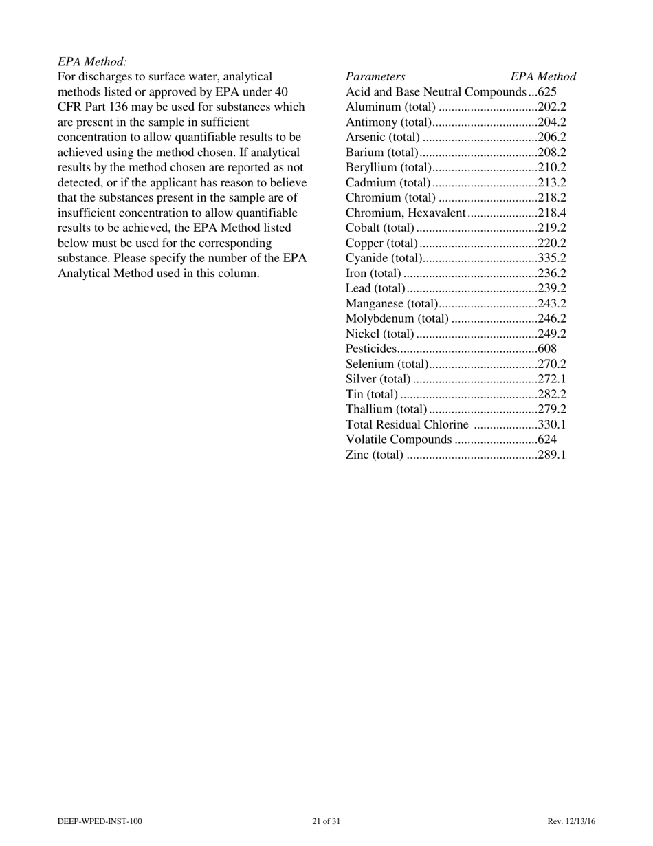 Instructions for Form DEEP-WPED-APP-100 Permit Application for Wastewater Discharges From Manufacturing, Commercial, and Other Activities - Connecticut, Page 21