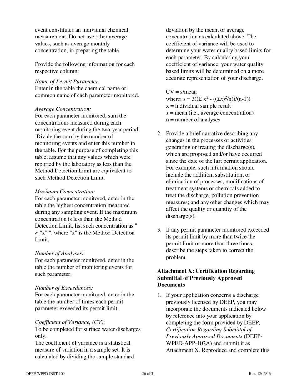 Instructions for Form DEEP-WPED-APP-100 Permit Application for Wastewater Discharges From Manufacturing, Commercial, and Other Activities - Connecticut, Page 26