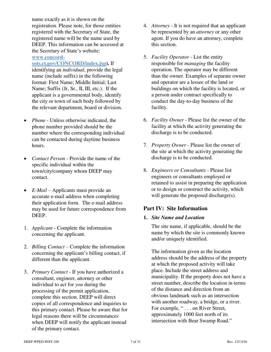 Instructions for Form DEEP-WPED-APP-100 Permit Application for Wastewater Discharges From Manufacturing, Commercial, and Other Activities - Connecticut, Page 7