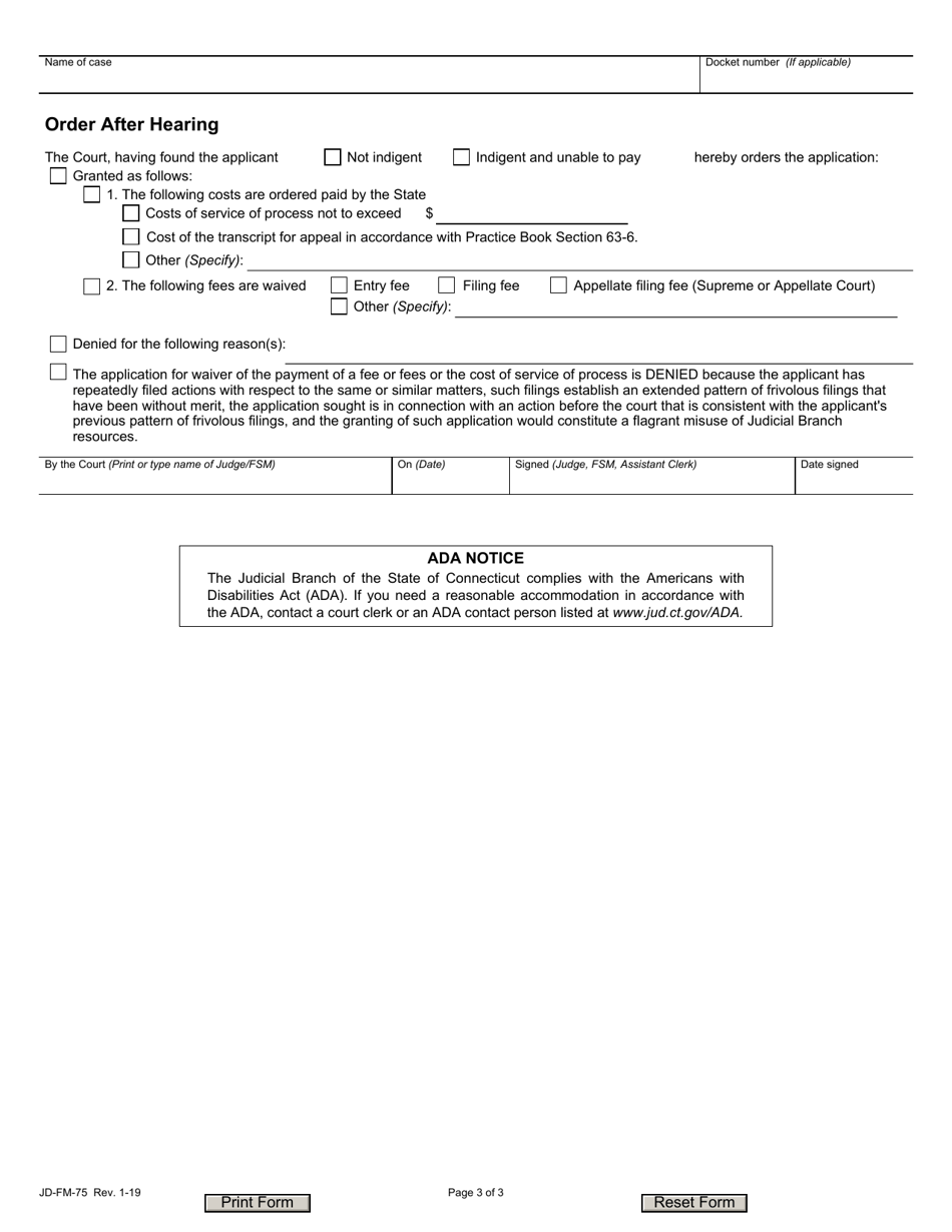 Form JD-FM-075 Application for Waiver of Fees / Payment of Costs / Appointment of Counsel - Family - Connecticut, Page 3