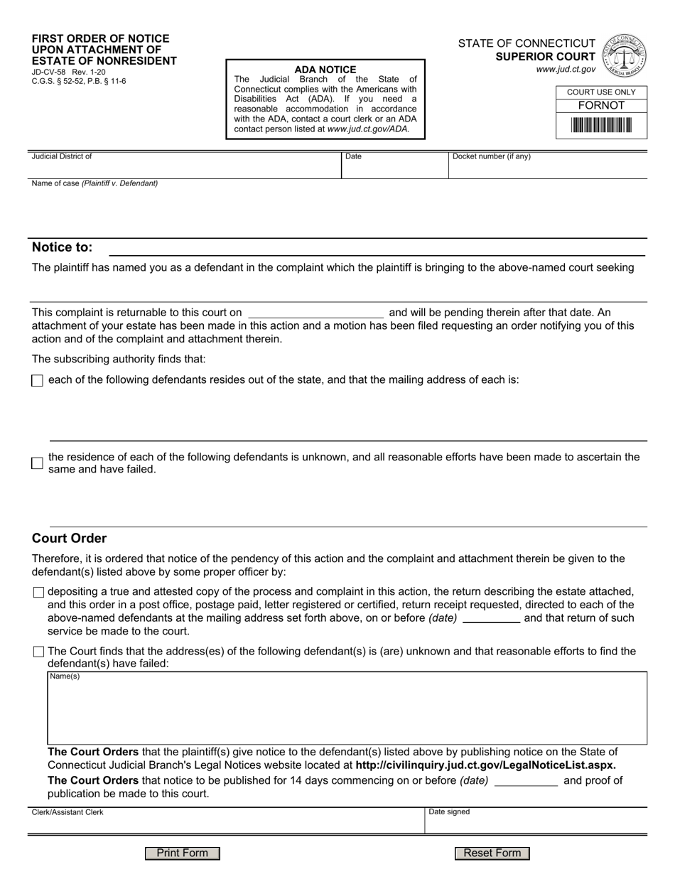 Form JD-CV-058 - Fill Out, Sign Online and Download Fillable PDF ...