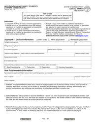 Form JD-ES-63 &quot;Application for Authority to Certify Lawyers as Specialists&quot; - Connecticut