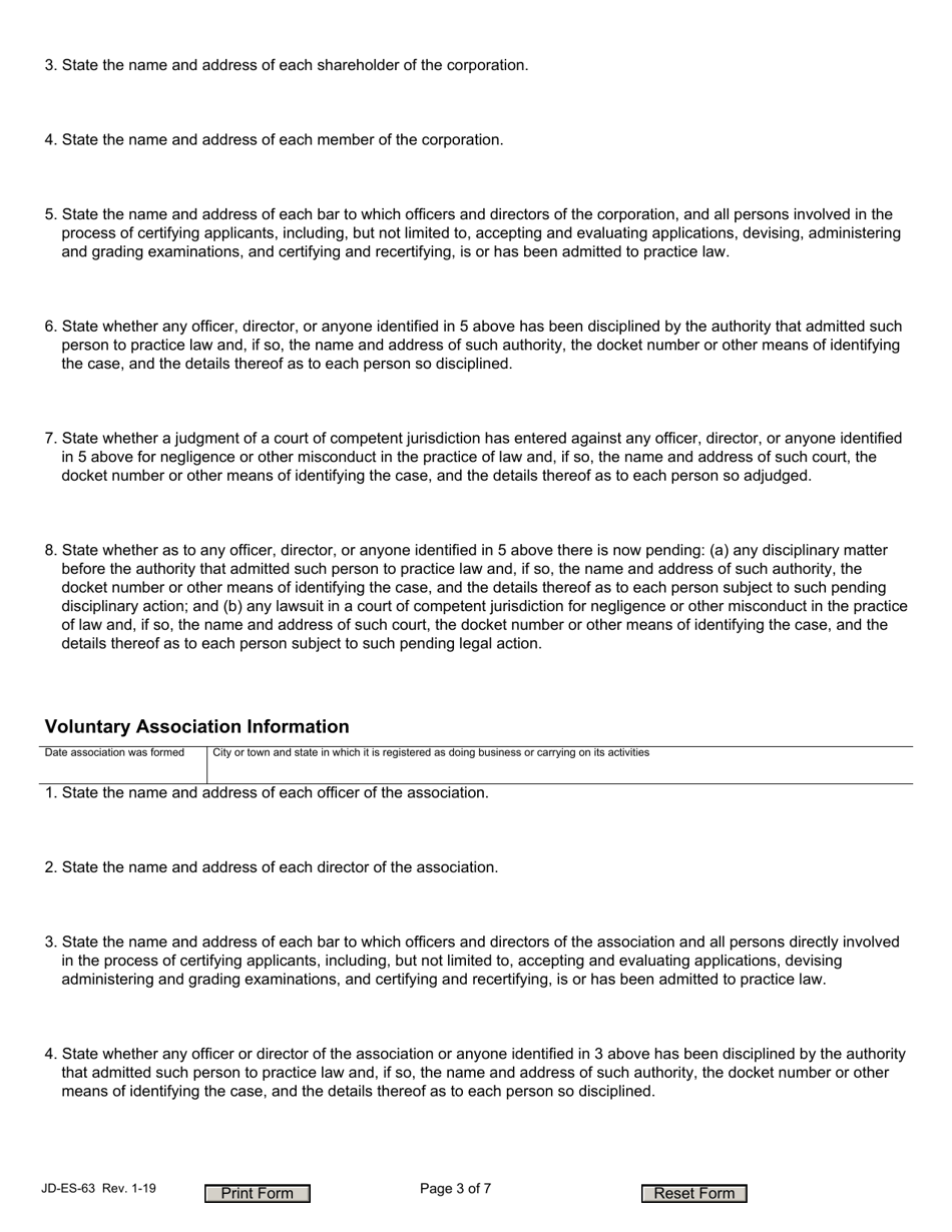 Form JD-ES-63 Application for Authority to Certify Lawyers as Specialists - Connecticut, Page 3