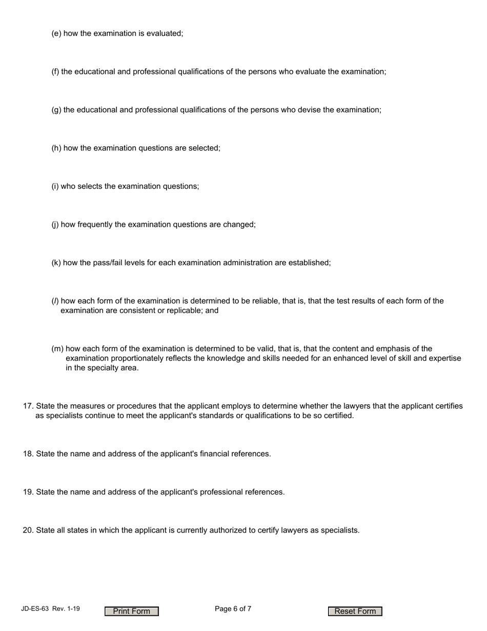 Form JD-ES-63 Application for Authority to Certify Lawyers as Specialists - Connecticut, Page 6