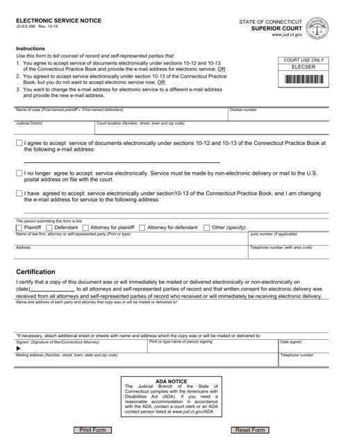 Form JD-ES-286 Electronic Service Notice - Connecticut