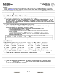 Form JD-CV-165 Online Dispute Resolution Answer - Connecticut