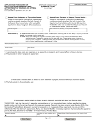 Form JD-CR-73 &quot;Application for Waiver of Fees, Costs and Expenses and Appointment of Counsel on Appeal&quot; - Connecticut