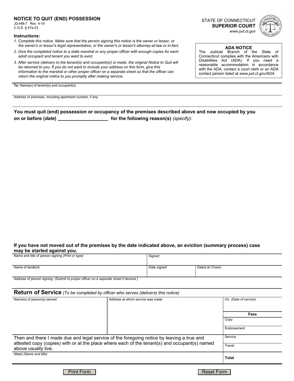 Form JD-HM-007 Notice to Quit (End) Possession - Connecticut, Page 1
