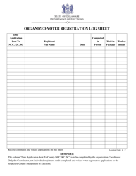 &quot;Organized Voter Registration Log Sheet&quot; - Delaware