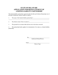Application for Reinstatement of Limited Liability Partnership - Delaware, Page 3