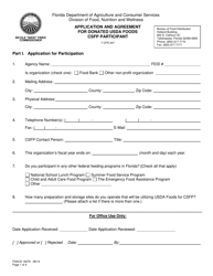 Document preview: Form FDACS-16079 Application and Agreement for Donated Usda Foods Csfp Participant - Florida