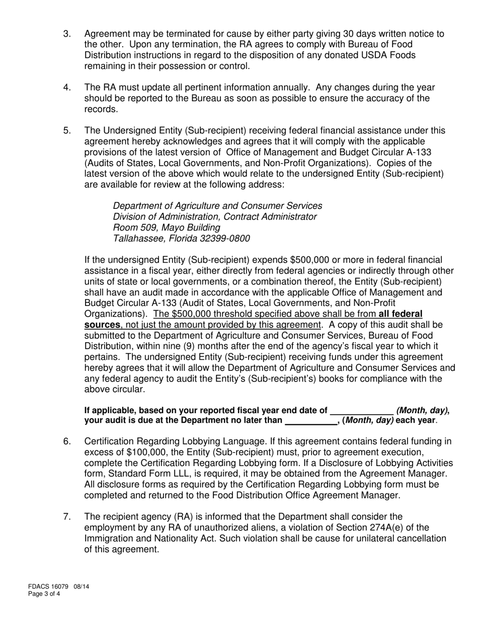 Form FDACS-16079 Application and Agreement for Donated Usda Foods Csfp Participant - Florida, Page 3