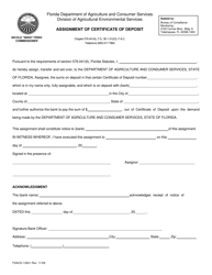 Document preview: Form FDACS-13201 Assignment of Certificate of Deposit - Florida