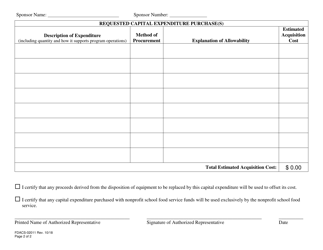 Form FDACS-02011 Capital Expenditure Pre-approval Request - Florida, Page 2