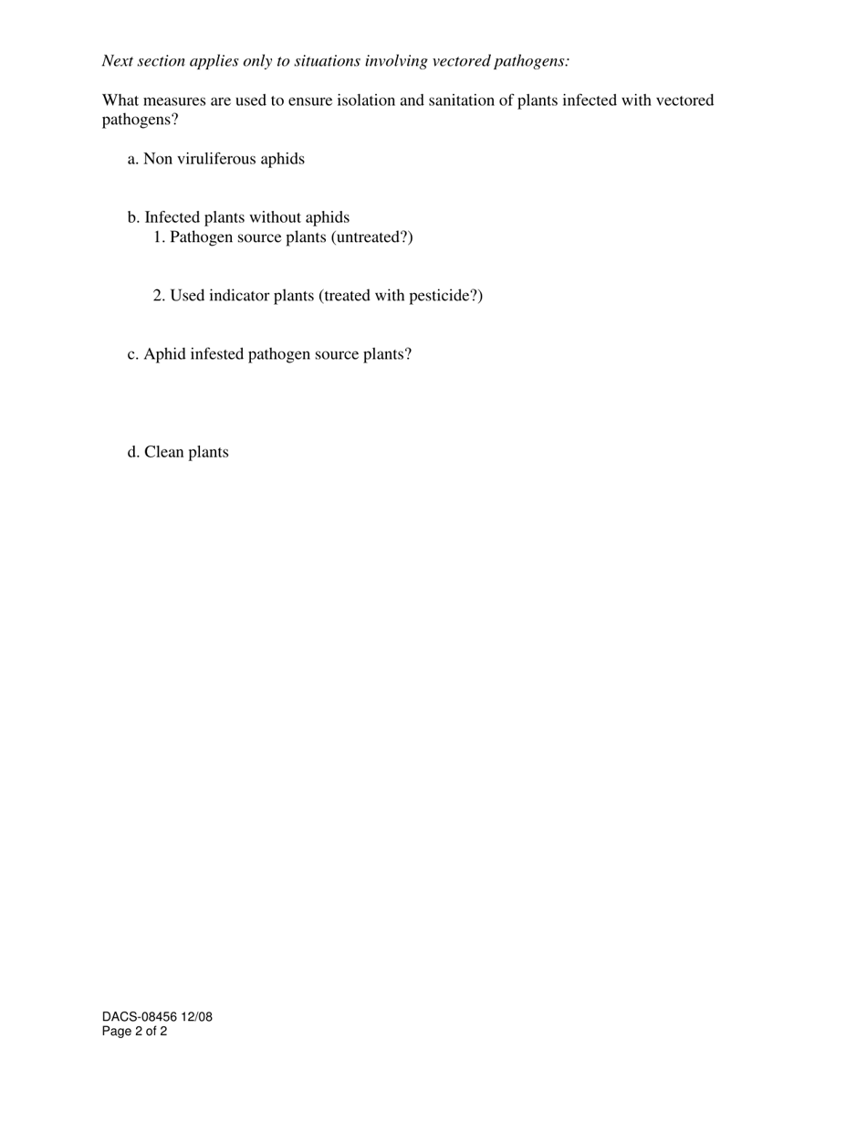 Form DACS-08456 Checklist for Containment of Aphid Colonies Used for Research and Commercial Sale - Florida, Page 2