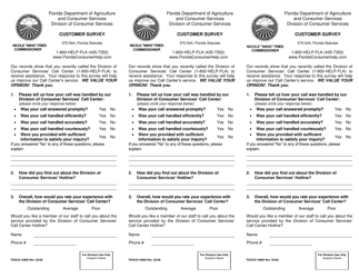 Document preview: Form FDACS-10800 Customer Survey Card - Florida